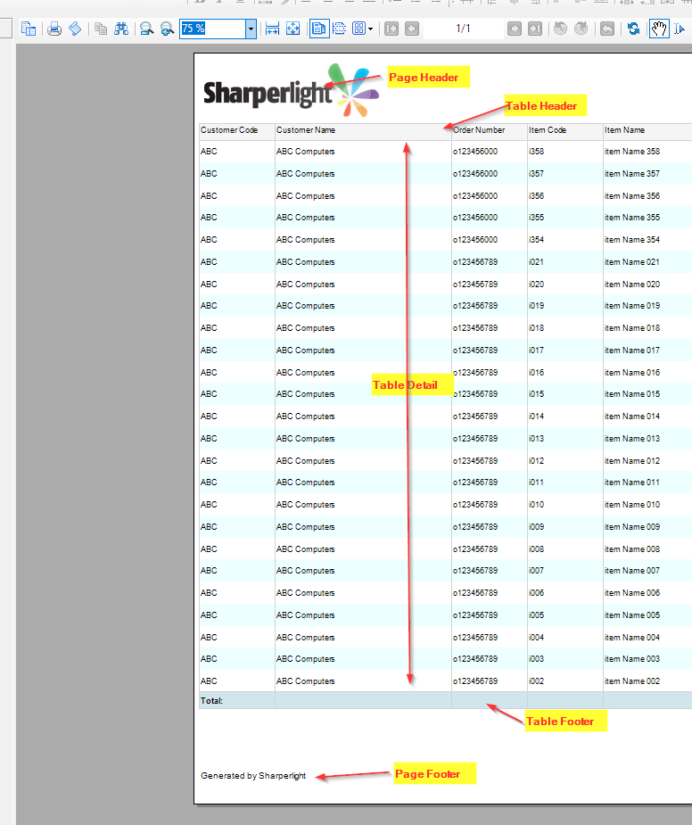 Page Designer - Header and Footer - Sharperlight
